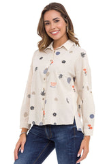 WH130 Camisa para mujeres con patrones de primavera de ocio
