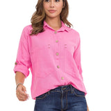 Wh132 Shirt da donna con cuciture a contrasto
