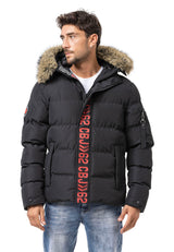 CM227 Men's winter jacket – Black | Warmly lined with fur hood & Cipo & Baxx front design