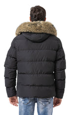 CM227 Men's winter jacket – Black | Warmly lined with fur hood & Cipo & Baxx front design