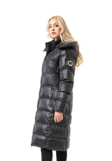 WM143 Women quilted coat in black with hood