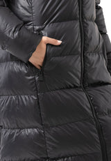 WM143 Women quilted coat in black with hood