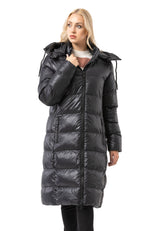 WM143 Women quilted coat in black with hood