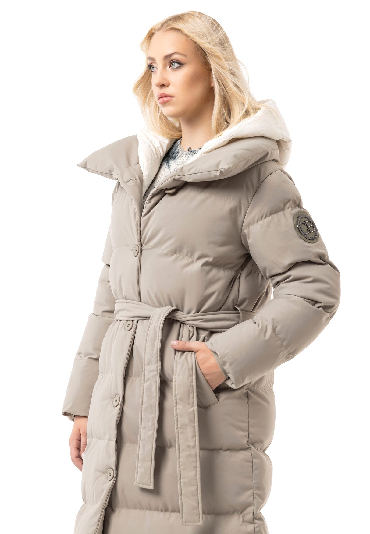 WM145 Women Winter Coat with Belt and Hood