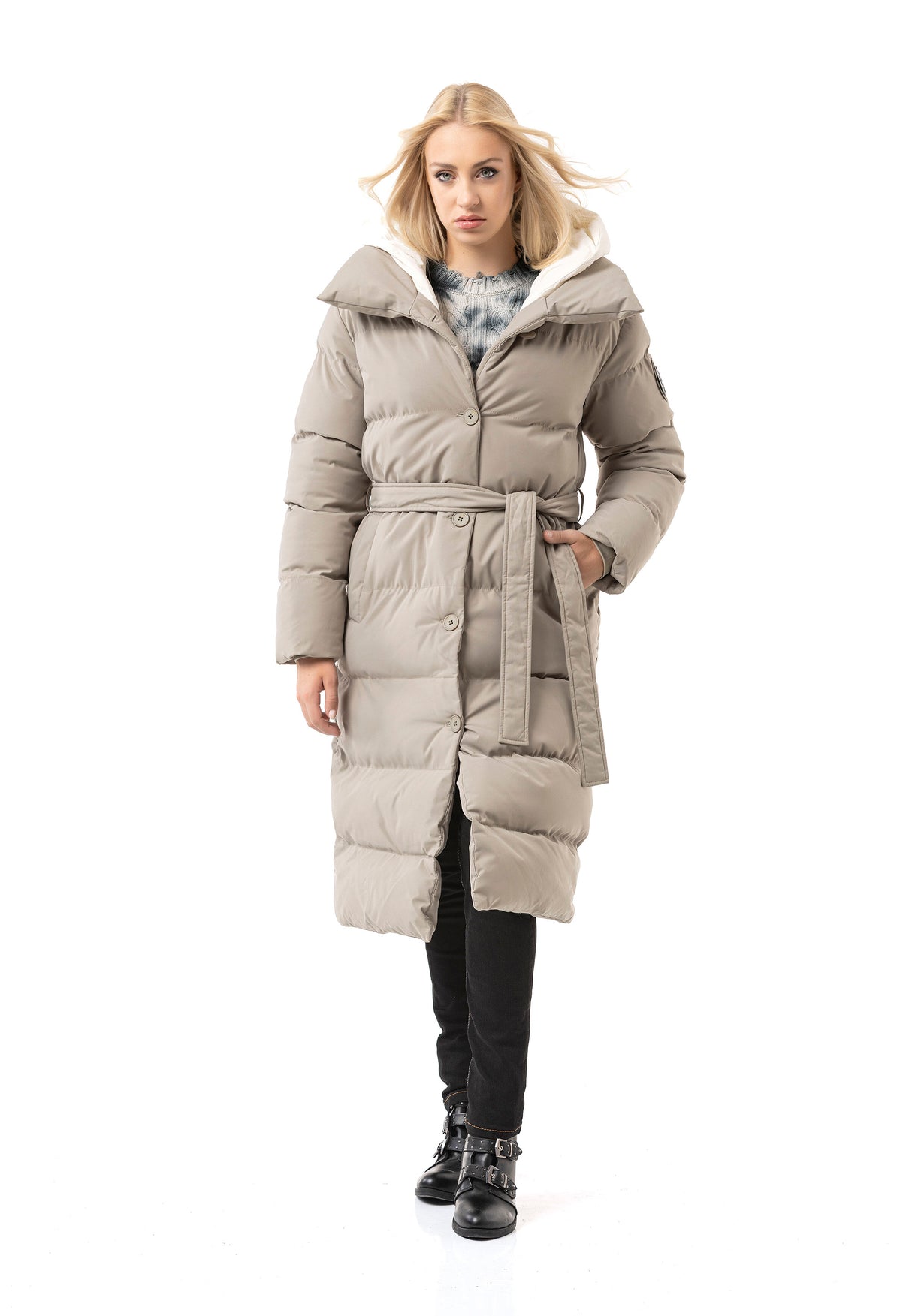 WM145 Women Winter Coat with Belt and Hood