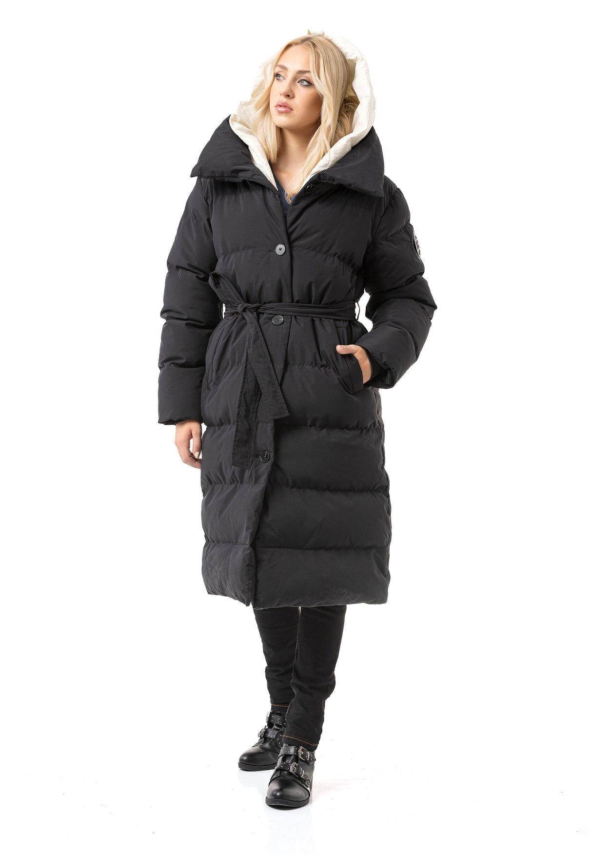 WM145 Women Winter Coat with Belt and Hood