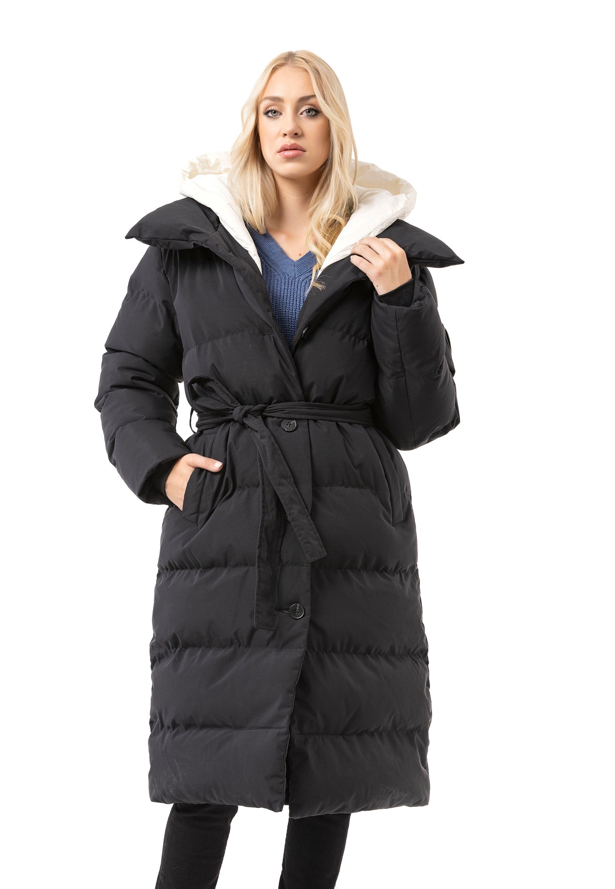 WM145 Women Winter Coat with Belt and Hood
