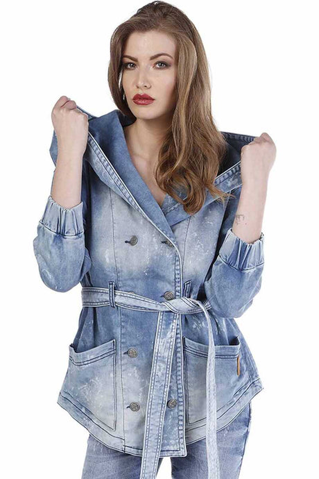 WJ117 Dames jeans jas in een ontwerp met twee raden