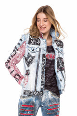 WJ162 Veste en jean pour femmes avec un motif coloré