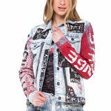 WJ162 Women's denim jacket with a colorful pattern
