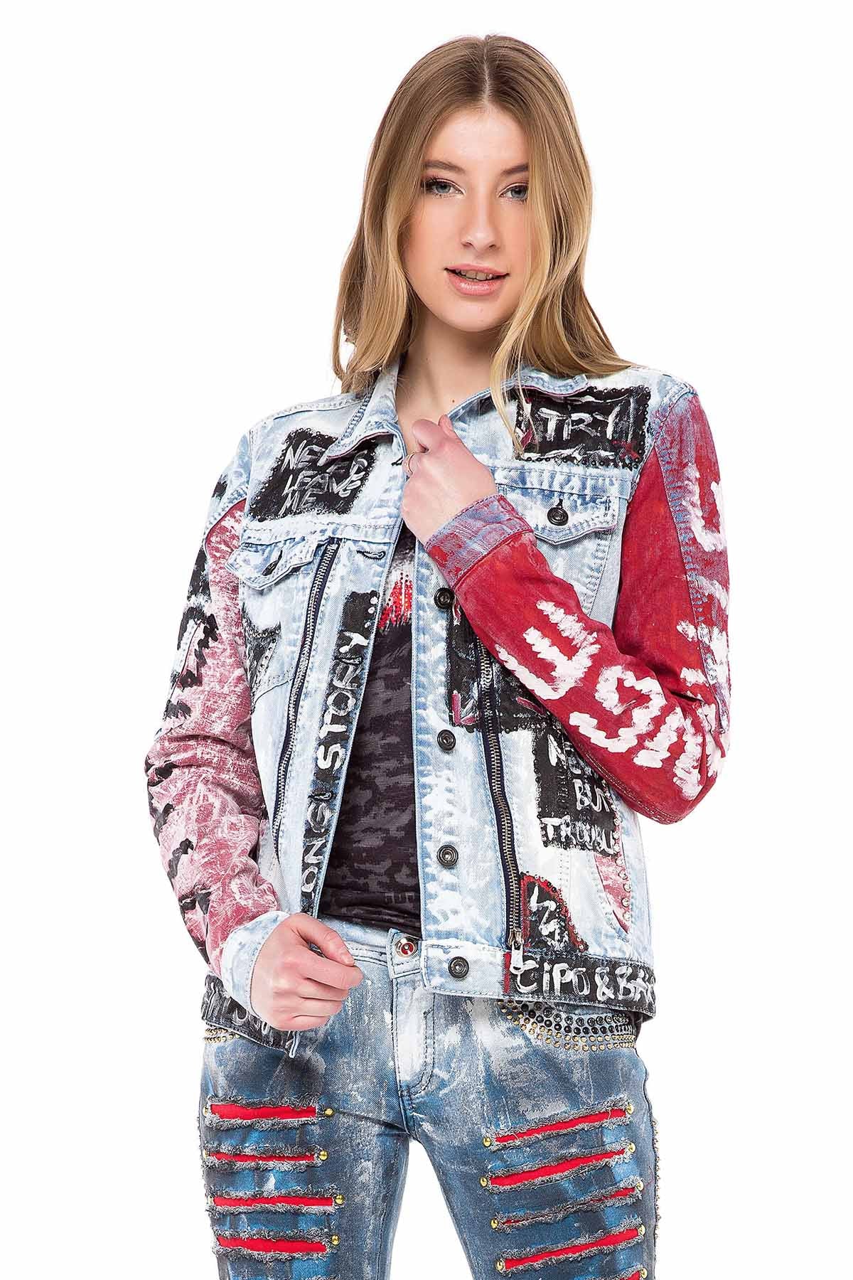 WJ162 Veste en jean pour femmes avec un motif coloré
