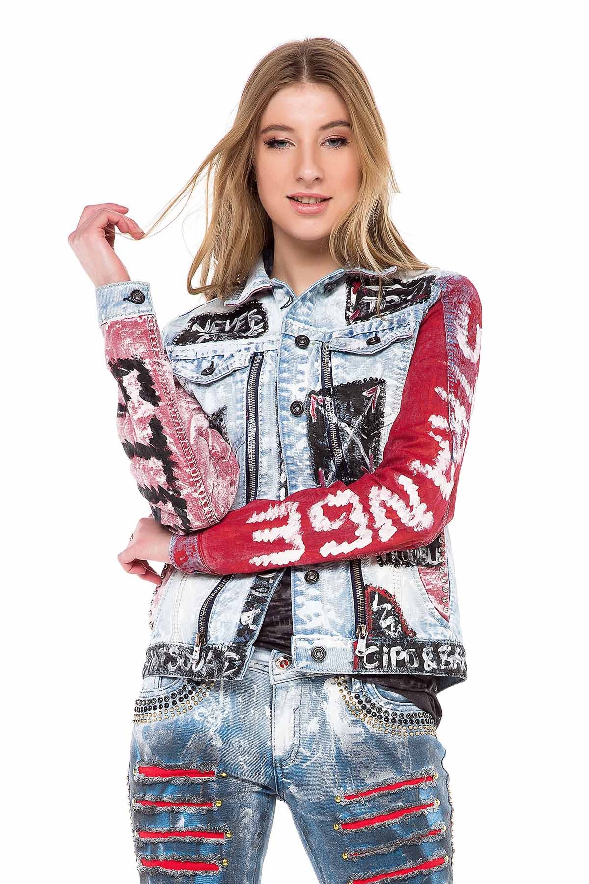 WJ162 Veste en jean pour femmes avec un motif coloré