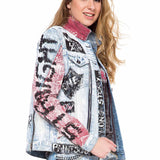 WJ162 Women's denim jacket with a colorful pattern