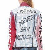 WJ162 Women's denim jacket with a colorful pattern