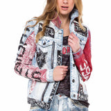 WJ162 Women's denim jacket with a colorful pattern