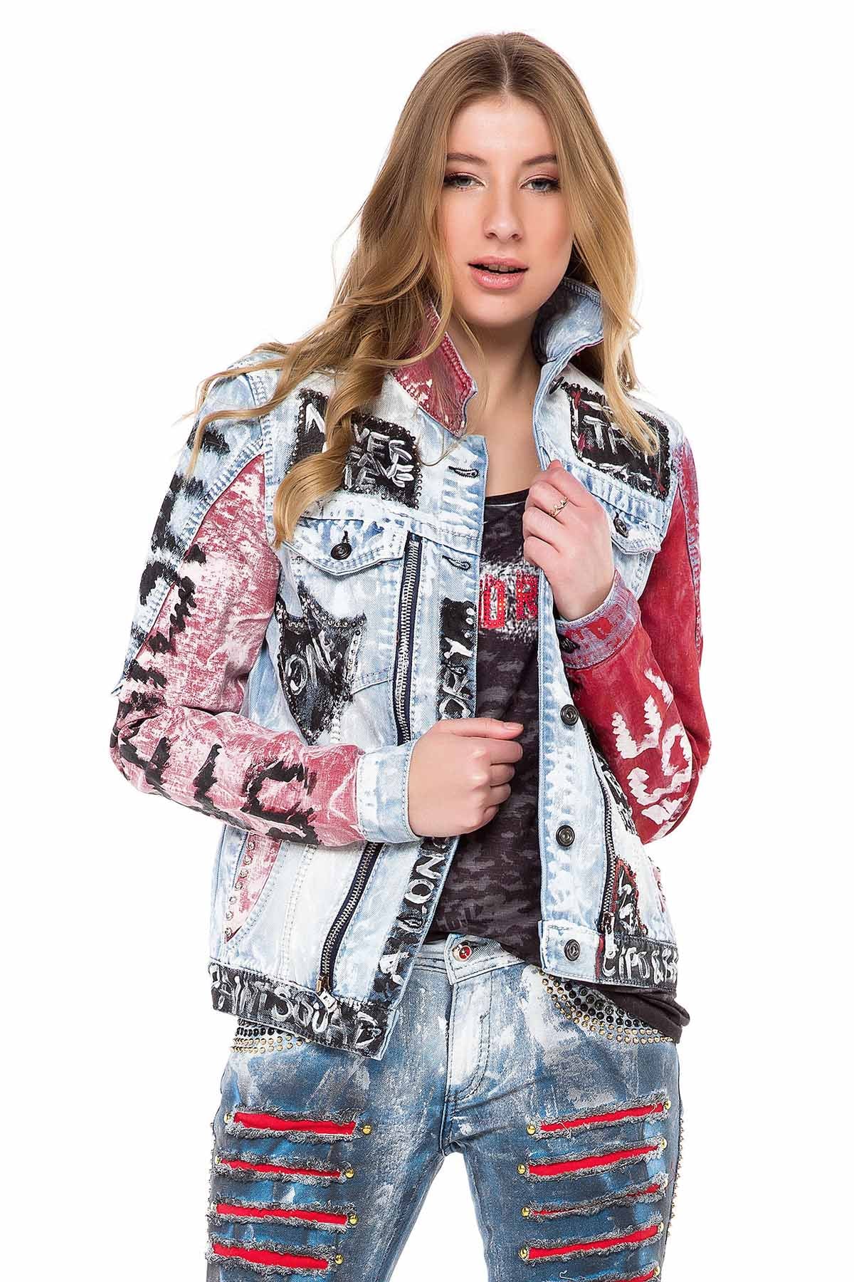 WJ162 Veste en jean pour femmes avec un motif coloré