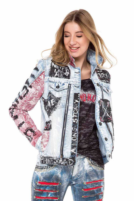WJ162 Women's denim jacket with a colorful pattern