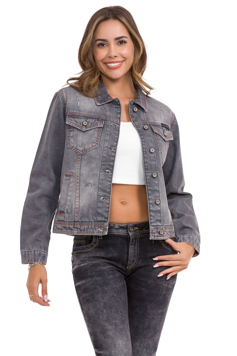 WJ206 Chaqueta de mezclilla para mujeres con costuras de contraste