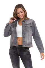 WJ206 Chaqueta de mezclilla para mujeres con costuras de contraste