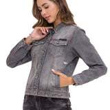 Giacca di jeans femminile WJ206 con cuciture colorate a contrasto