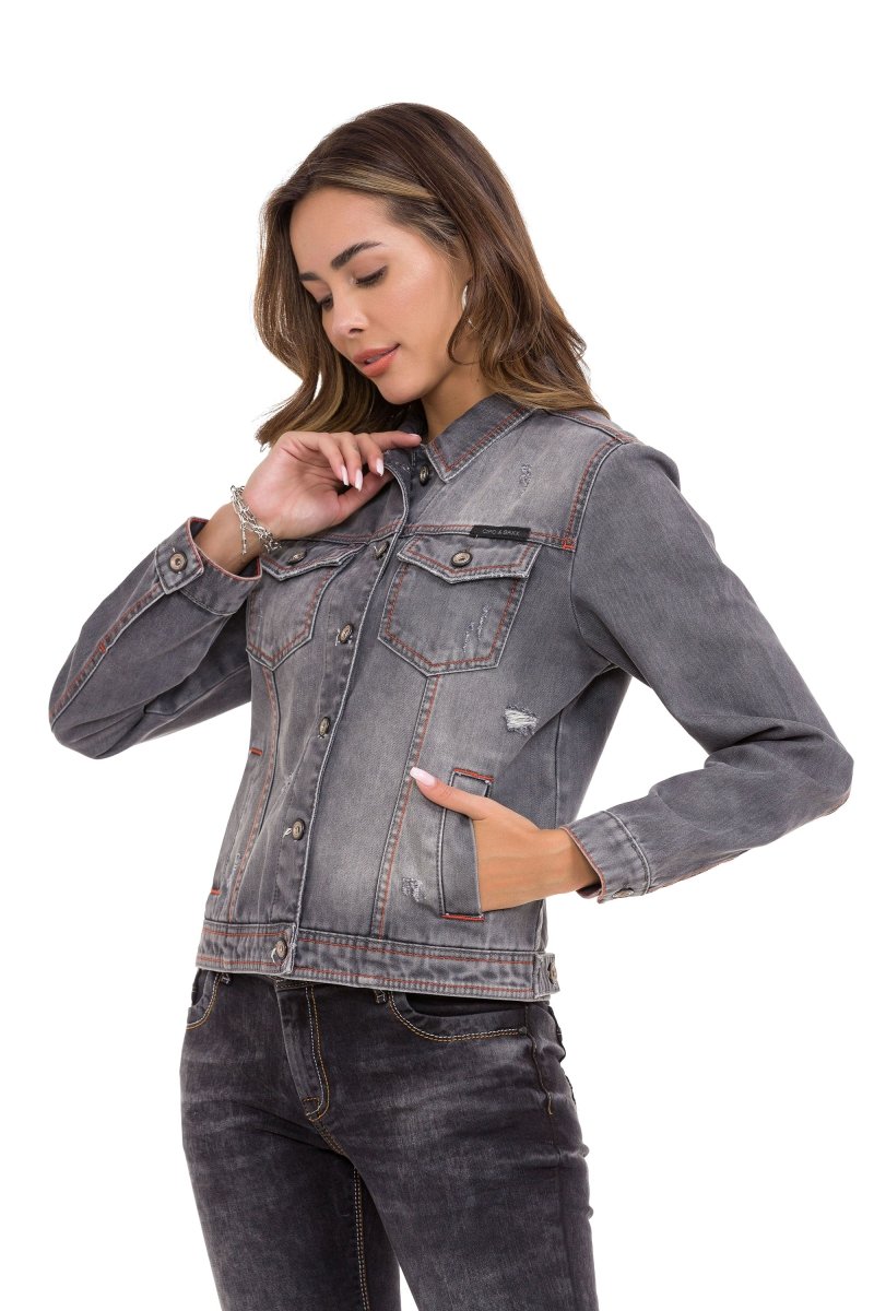 WJ206 Chaqueta de mezclilla para mujeres con costuras de contraste