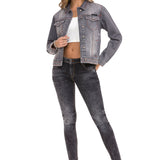 Giacca di jeans femminile WJ206 con cuciture colorate a contrasto