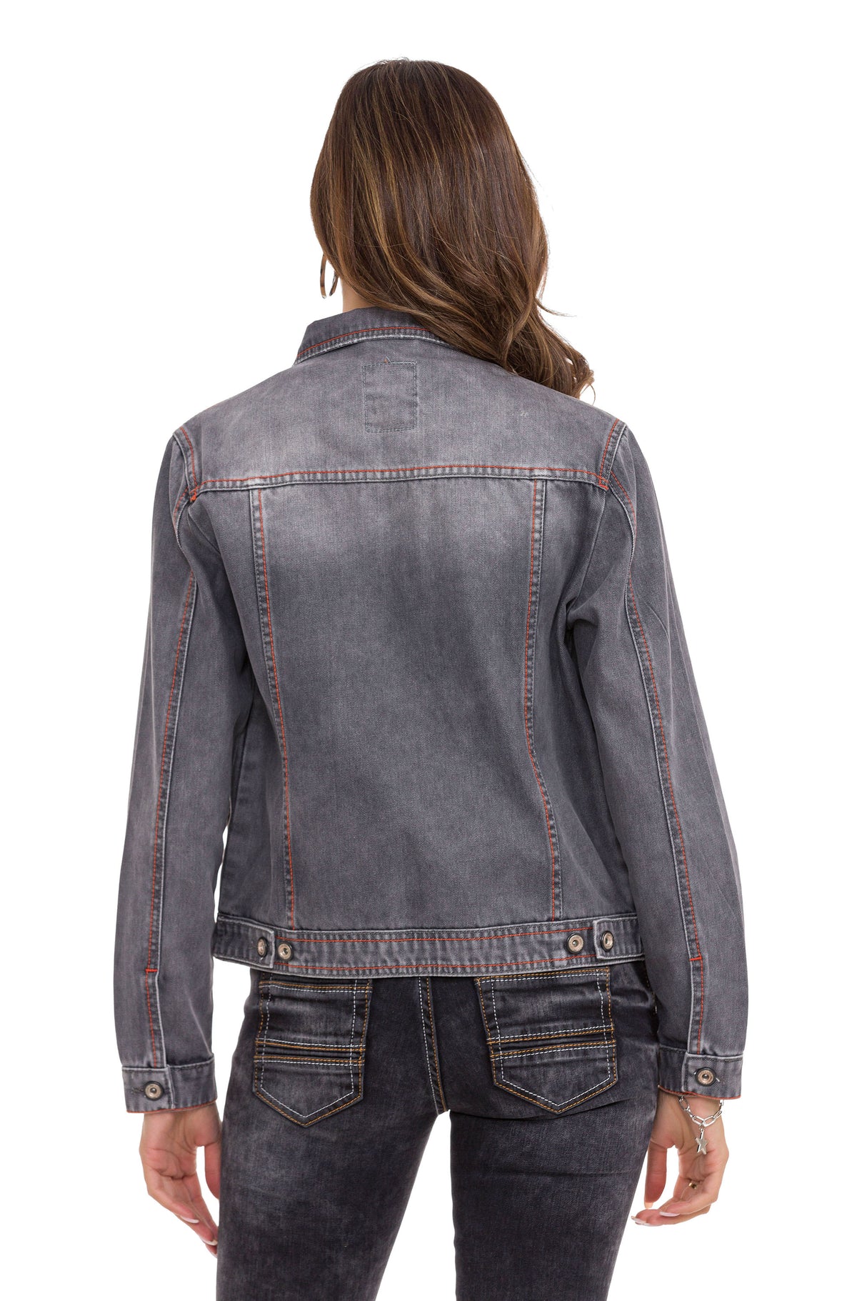 WJ206 Chaqueta de mezclilla para mujeres con costuras de contraste