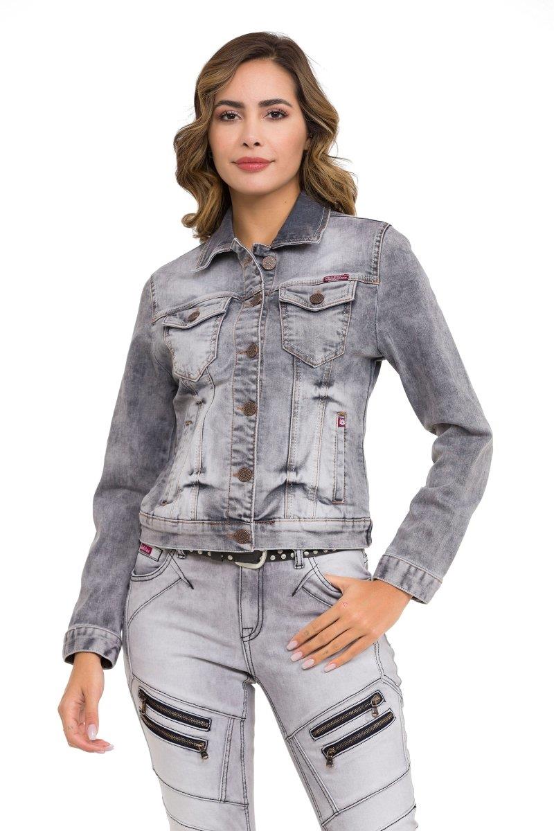 WJ212  Damen Jeansjacke mit stylischen auffälligen Elementen