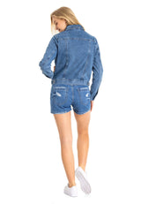 WJ212  Damen Jeansjacke mit stylischen auffälligen Elementen