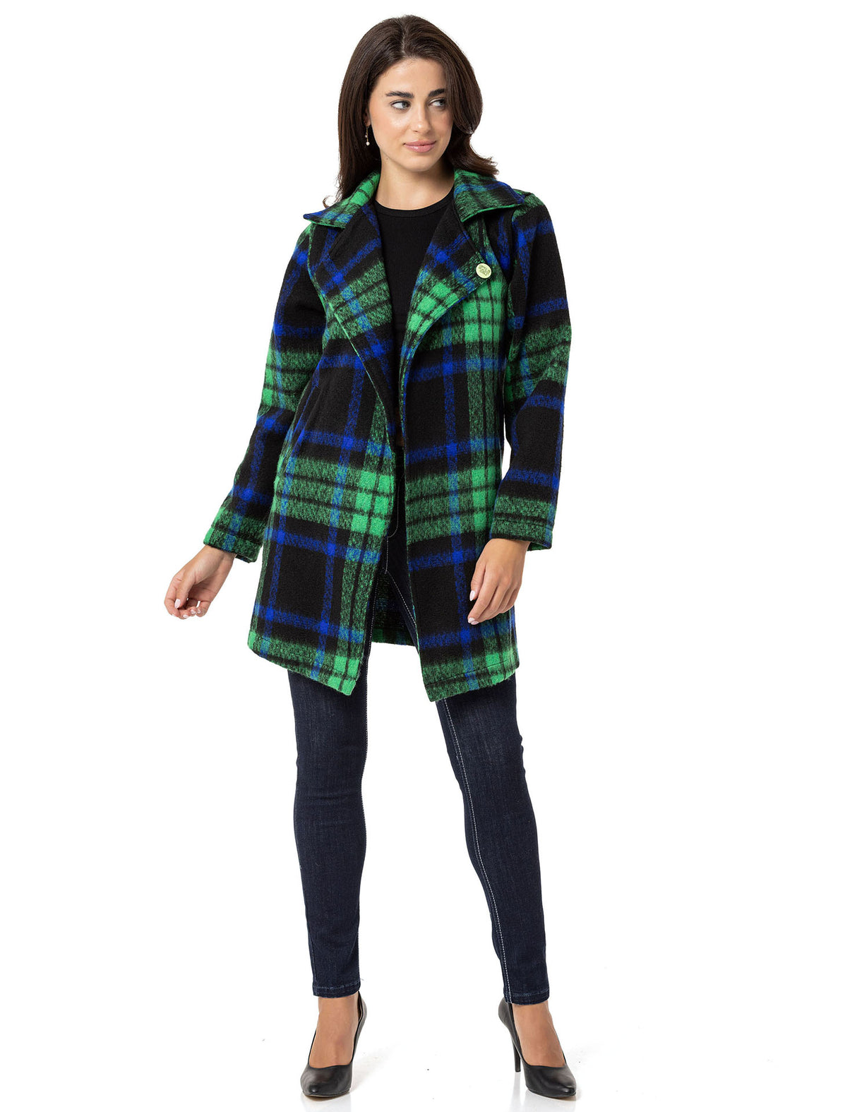 WJ220 women's long jacket in the caro design