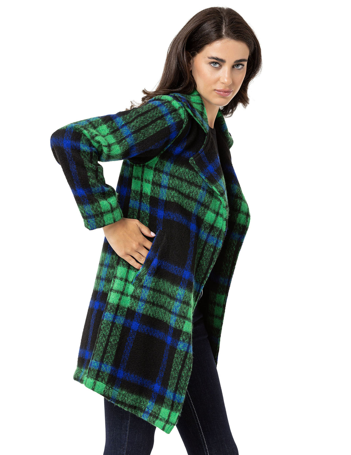 WJ220 women's long jacket in the caro design
