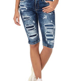 WK181 Damen Jeansshorts mit Destroyed Effekten