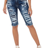 WK181 Damen Jeansshorts mit Destroyed Effekten