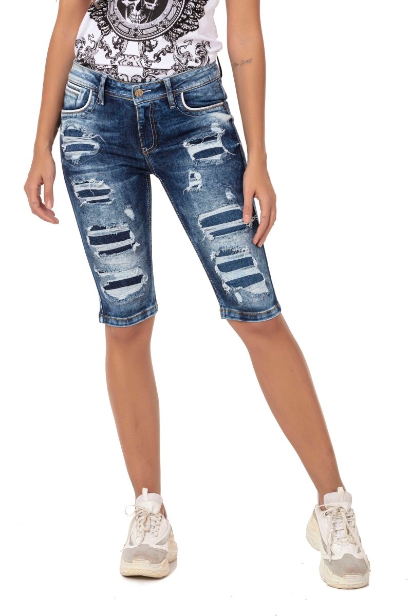 WK181 Femmes en jeans shorts avec des effets détruits