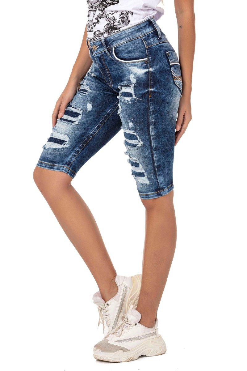 WK181 Femmes en jeans shorts avec des effets détruits