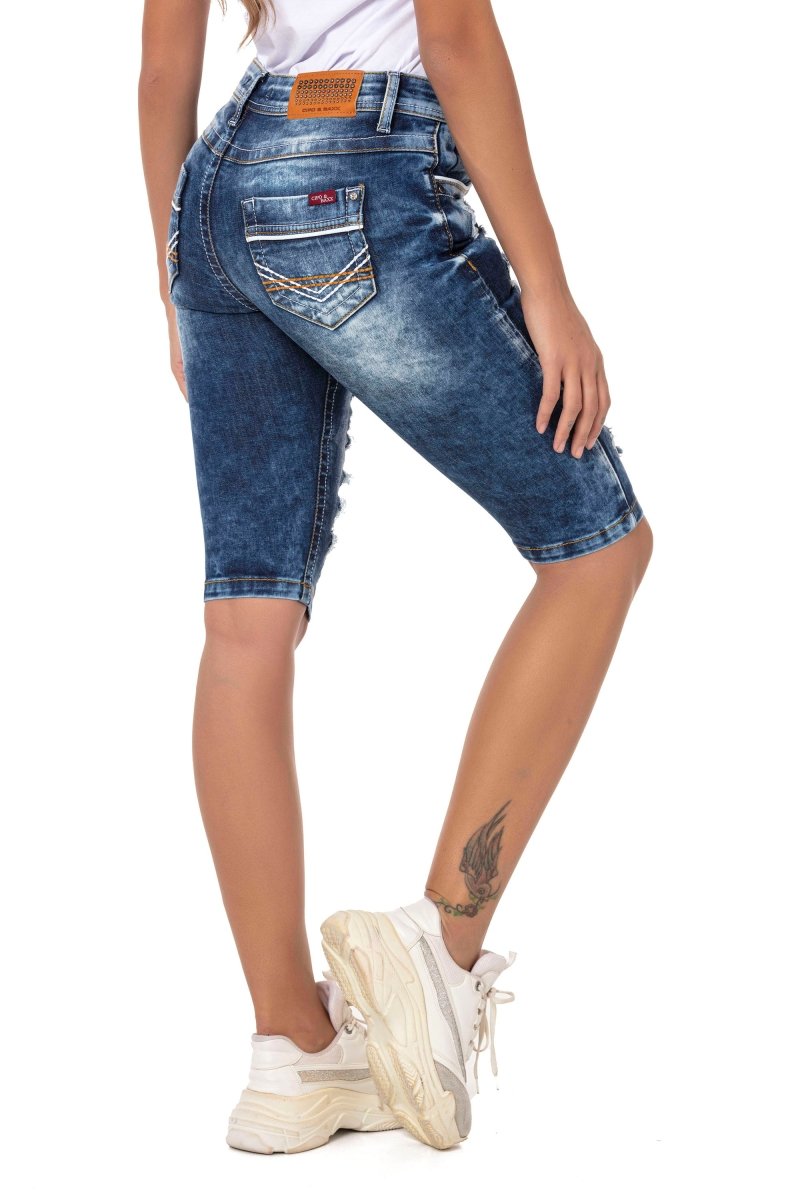 WK181 Femmes en jeans shorts avec des effets détruits