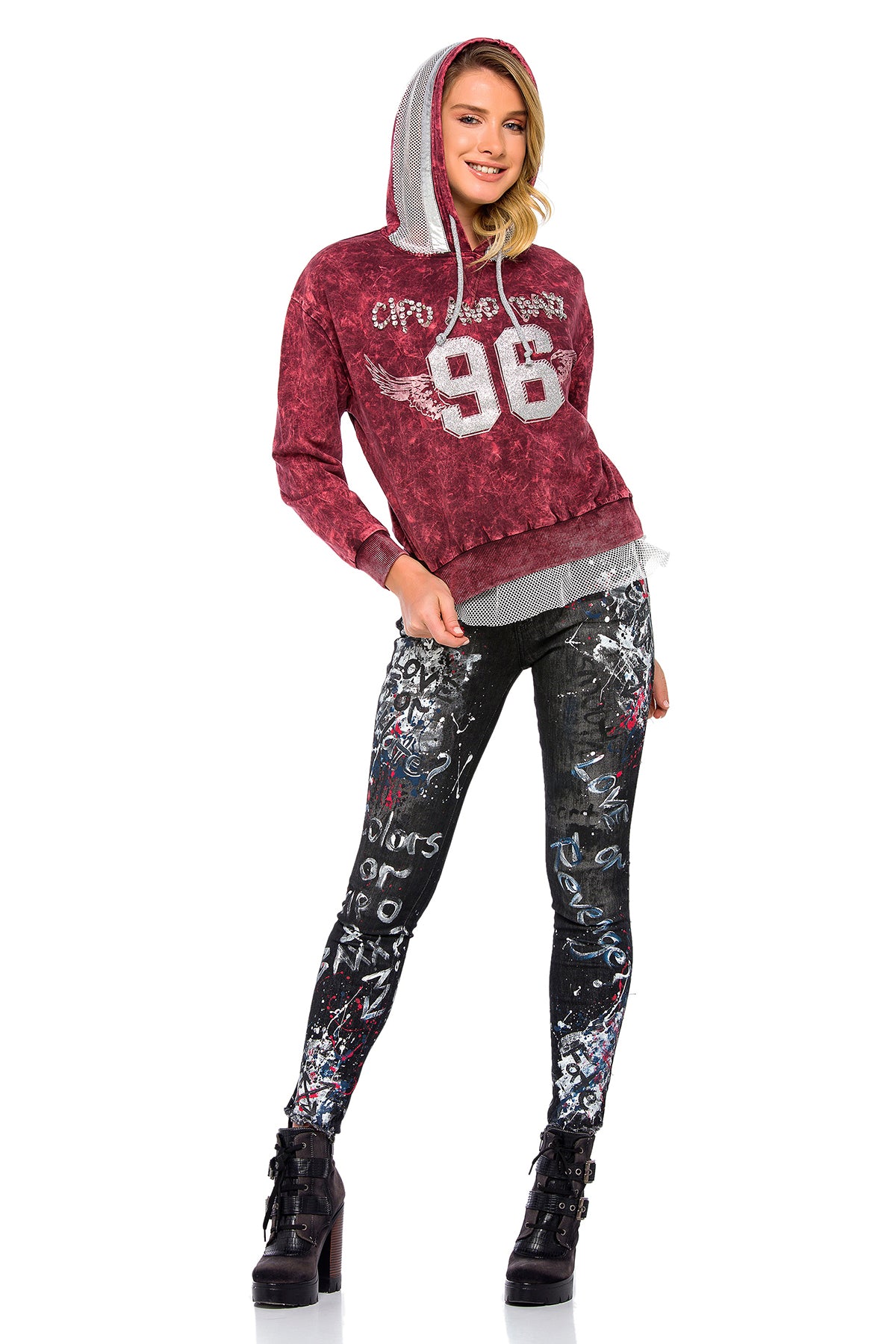 WL207 vrouwen sweatshirt met capuchon in een sportieve college -look