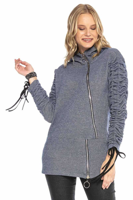 WL239 women hooded sweatshirt with asymmetrical zipper