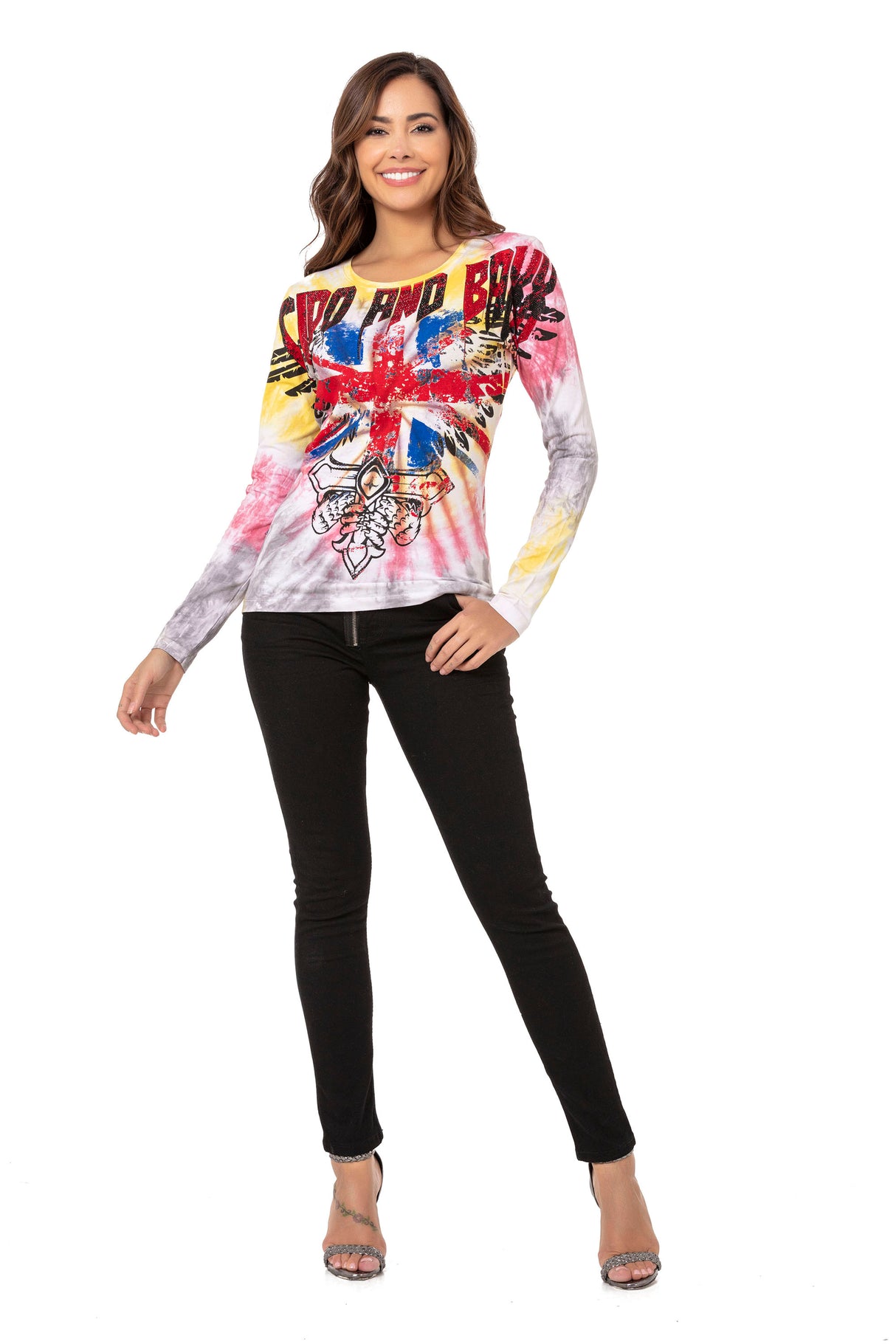 WL282 Mujeres camisa larga de mangas con piedra de brillo moderna