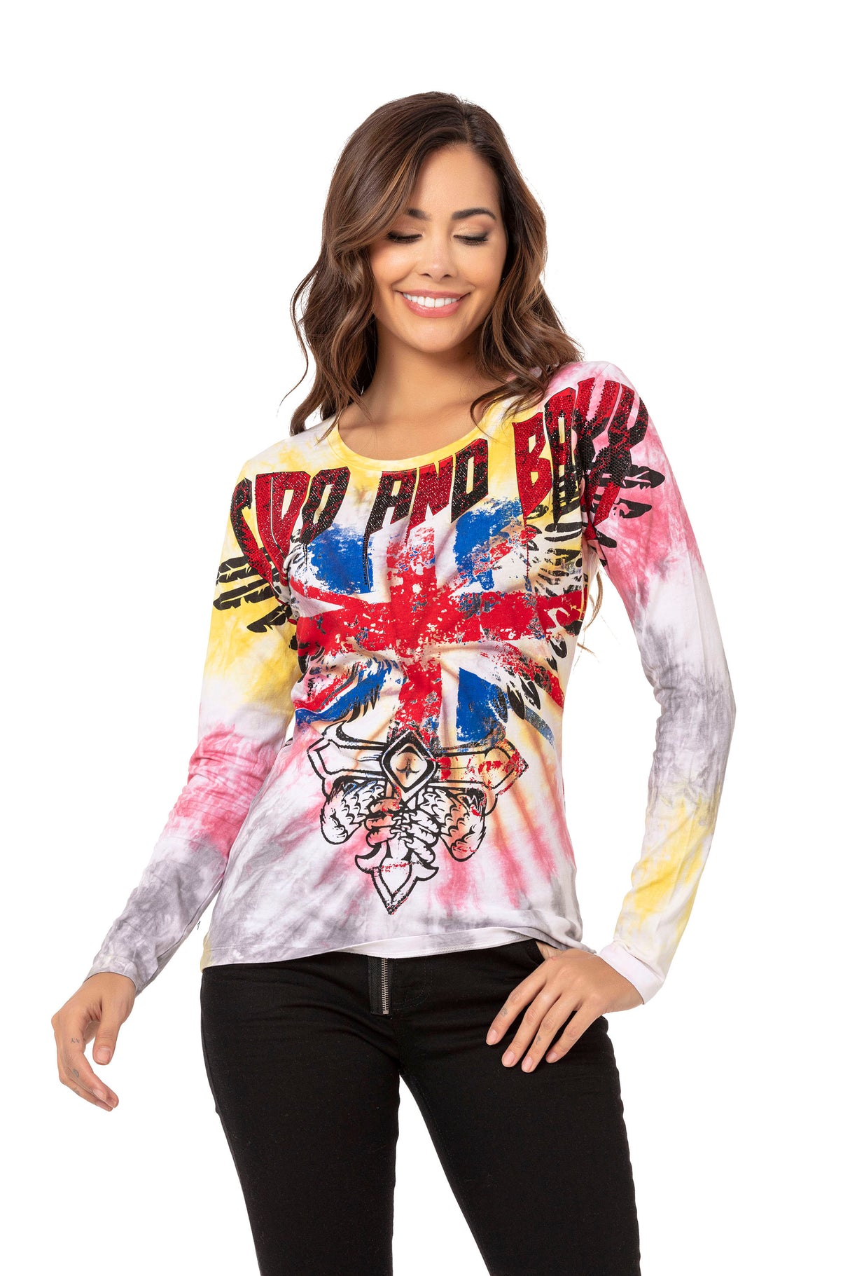 WL282 Mujeres camisa larga de mangas con piedra de brillo moderna