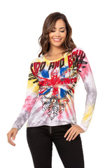 WL282 Mujeres camisa larga de mangas con piedra de brillo moderna