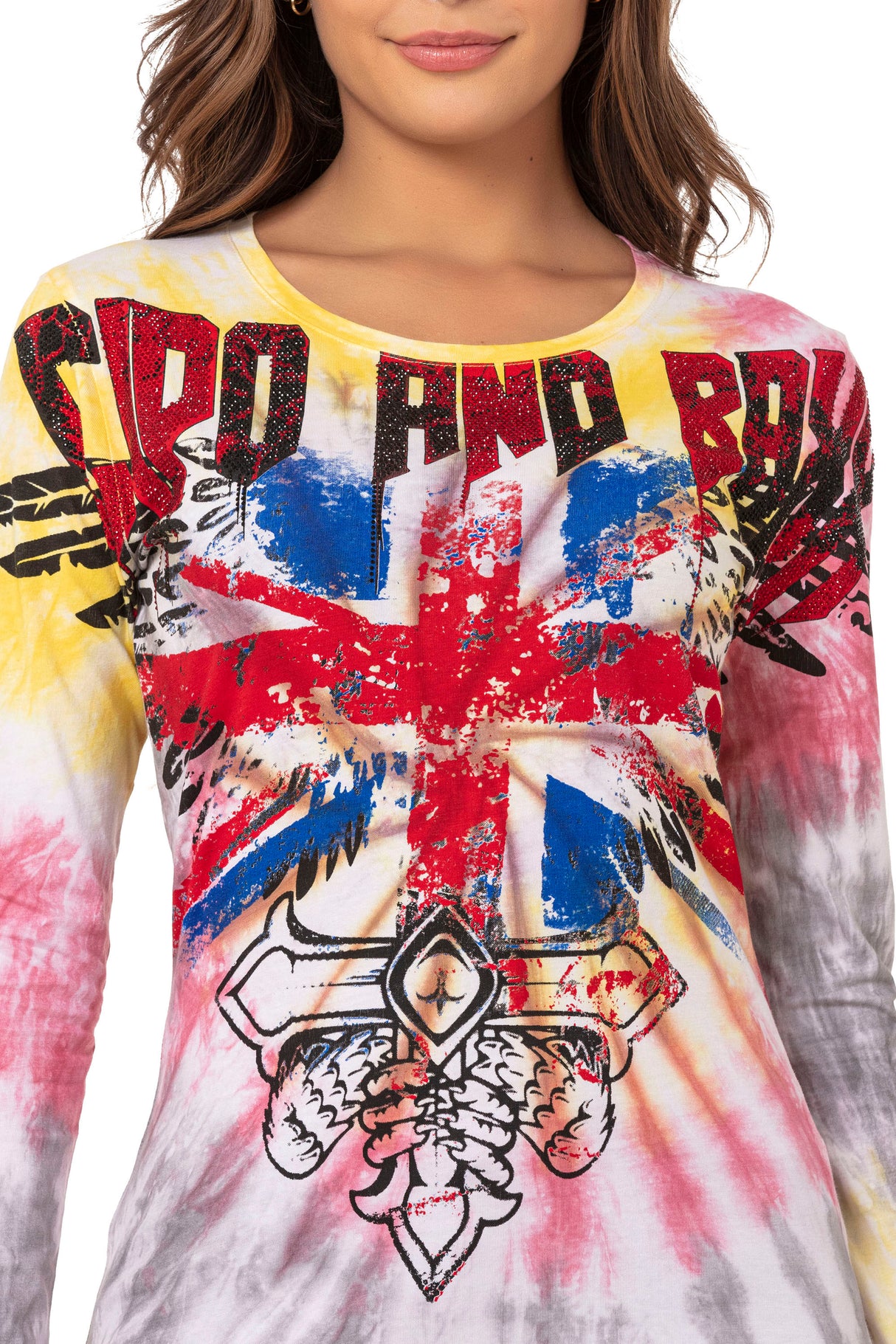 WL282 Mujeres camisa larga de mangas con piedra de brillo moderna