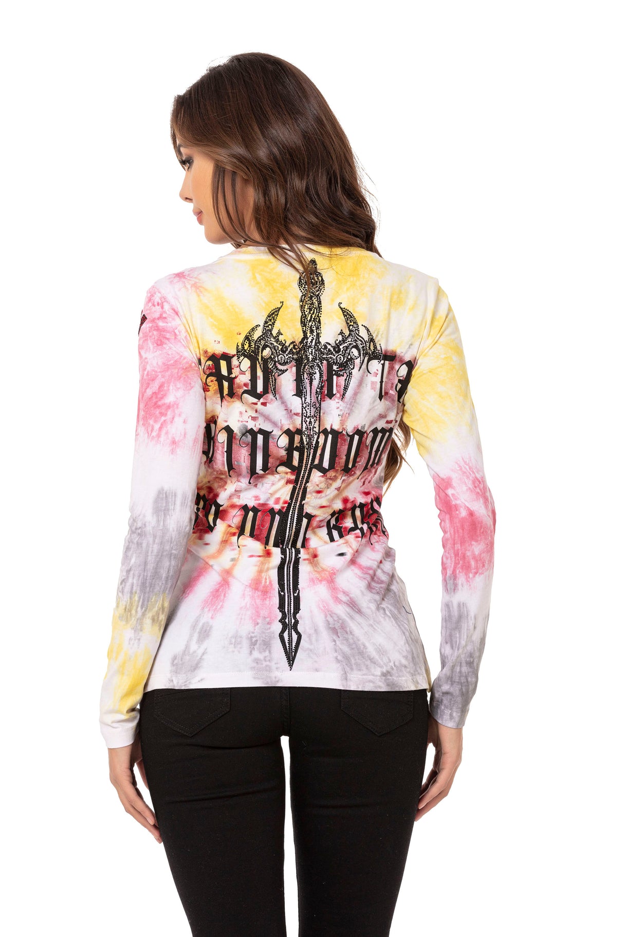 WL282 Mujeres camisa larga de mangas con piedra de brillo moderna