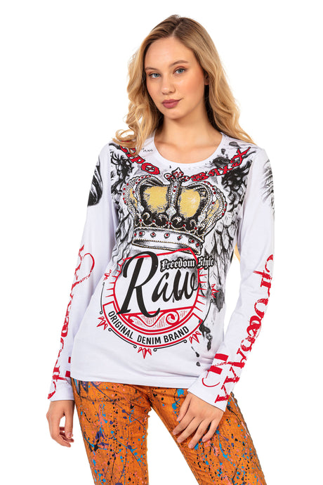 WL284 Damen Langarmshirt mit großem Aufdruck
