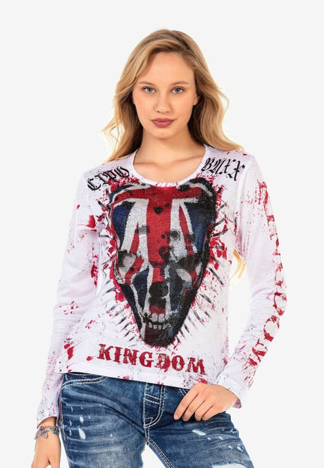 WL287 women long-sleeved shirt with a large skull print