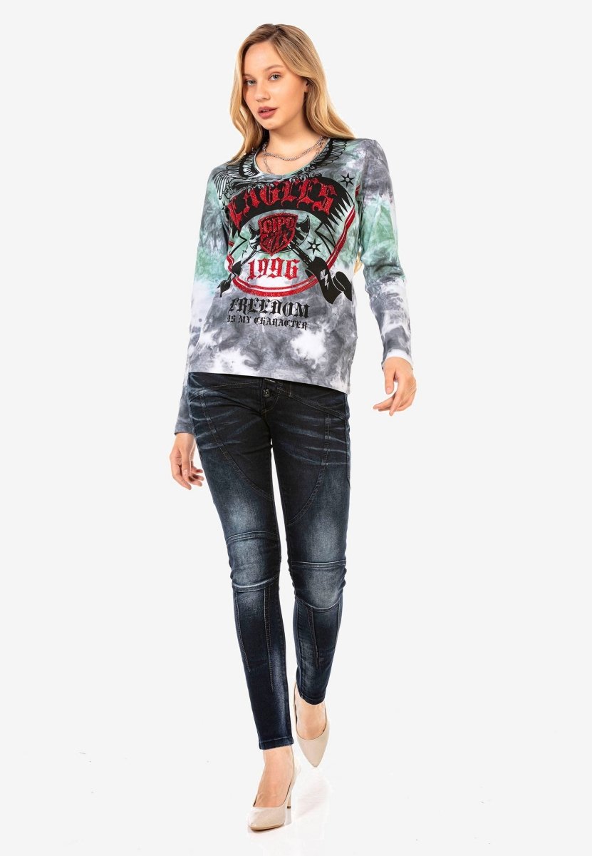 WL291 Damen Langarmshirt mit coolem Markenprint
