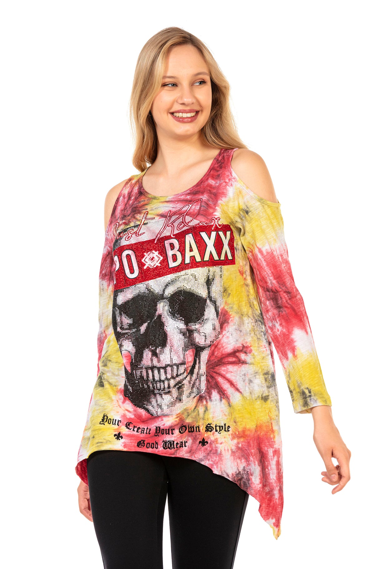 WL294 Dames met lange sleeved shirt in helder ontwerp