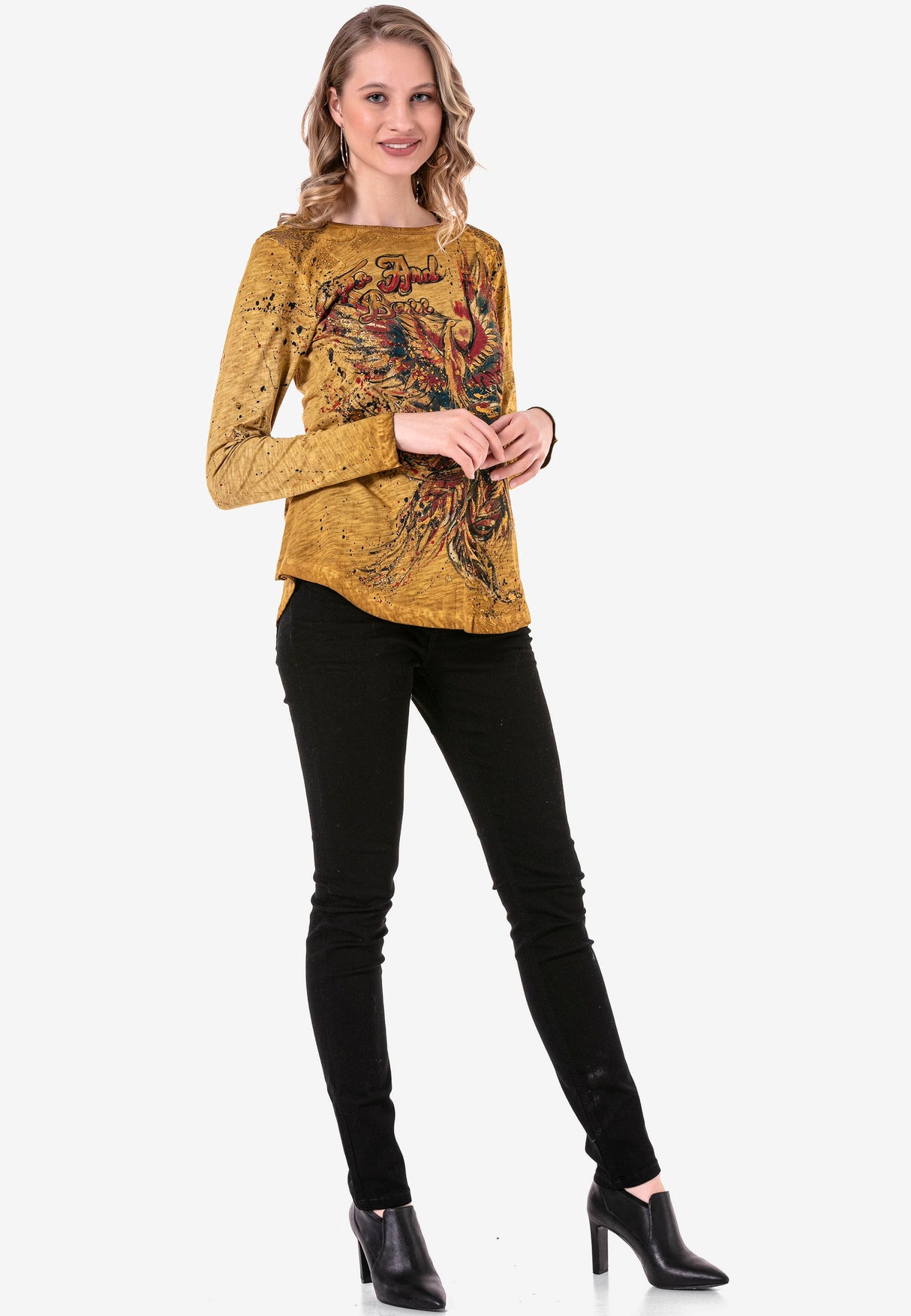 WL307 Mujeres camisa larga de larga duración con estampado de moda