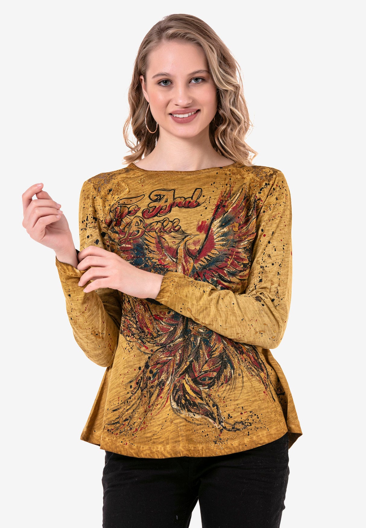 WL307 Mujeres camisa larga de larga duración con estampado de moda