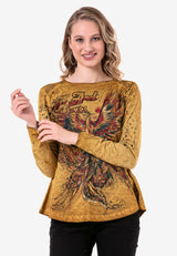 WL307 Mujeres camisa larga de larga duración con estampado de moda